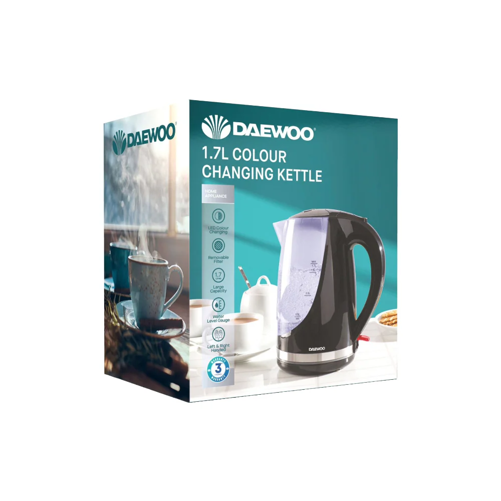 Daewoo 1.7L Black Colour Changing Kettle