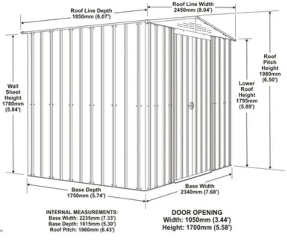 Globel Grey Metal Shed 8 x 6ft - Image 2