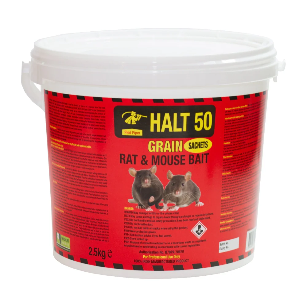 Pied Piper Halt 50 Grain Sachets Rat & Mouse Bait 2.5kg