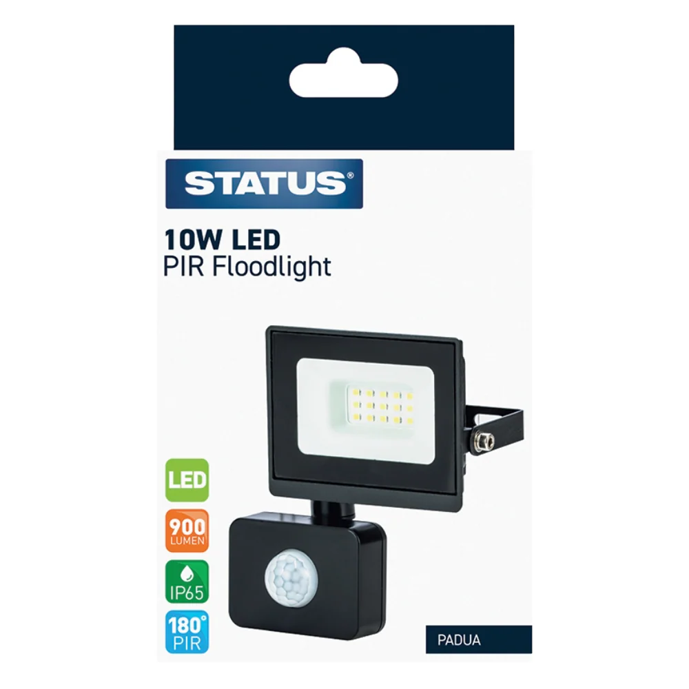 Status Padua 10W LED Black Flood Light With PIR J3839