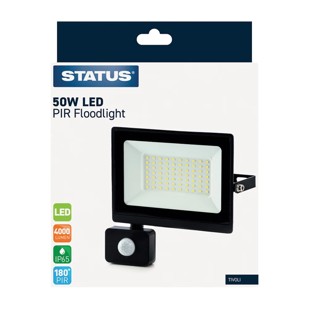Status Tivoli 50W LED Black Flood Light With PIR - J3842