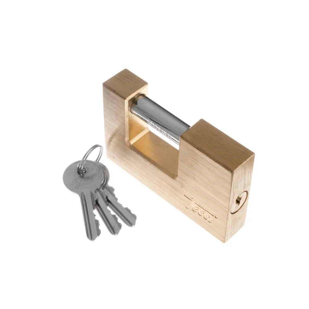 Tessi 90mm Rectangular Brass Shutter Padlock
